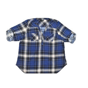 Torrid Harper Plus Size 2 Plaid Tunic Blouse Rayon Roll Tab Sleeve Top